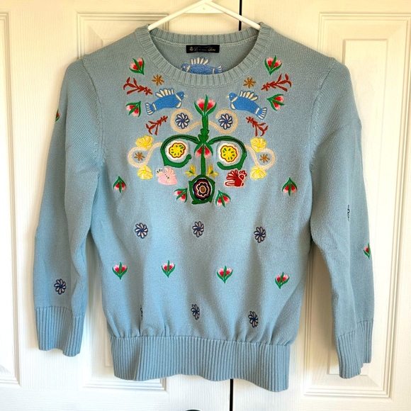 Brooks Brothers Sweaters - Brooks Brothers Women’s Sweater Small Embroidered Birds Flowers Boho Preppy